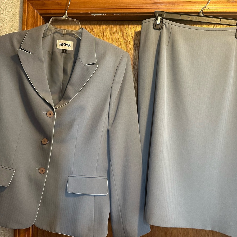 Kasper Light Gray Blazer and Skirt Set
